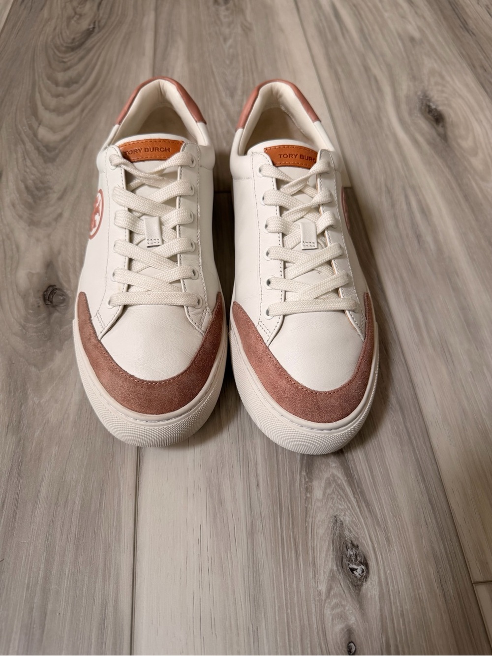 Tory Burch Leather Sneakers White Pink Suede Size 9 - Picture 3 of 12